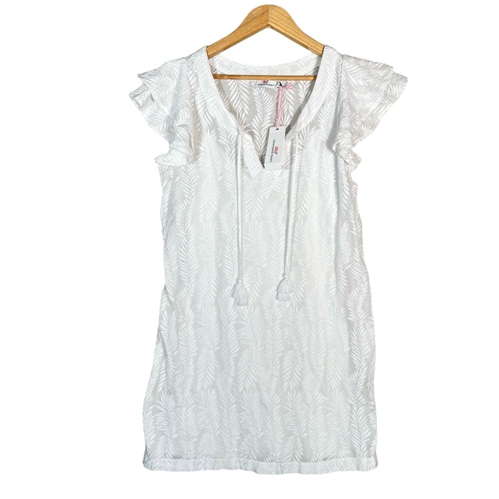 VINEYARD VINES Tasseled Embroidered Palm Tunic Shift Dress - Picture 10 of 11